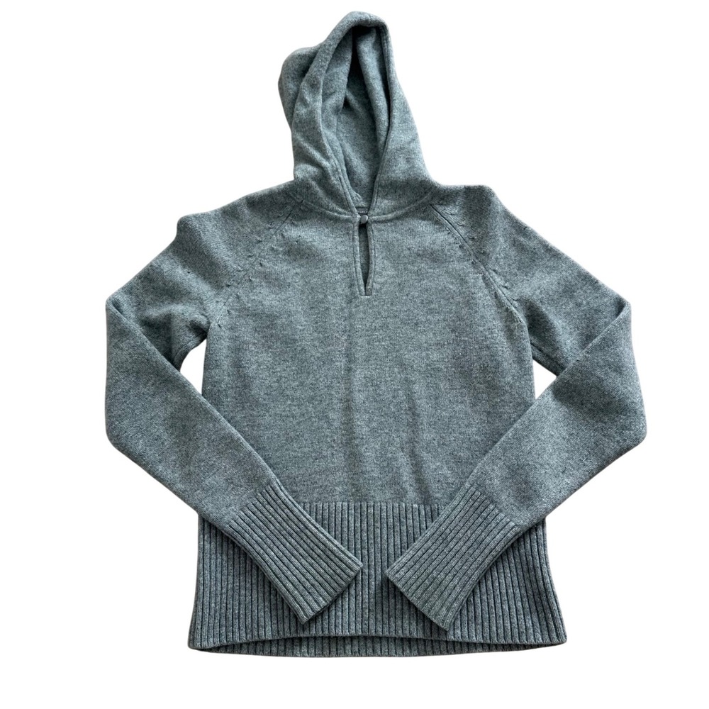 Ann Taylor Gray 100% Cashmere Keyhole Hooded Sweater Wide Ribbed Hem XS